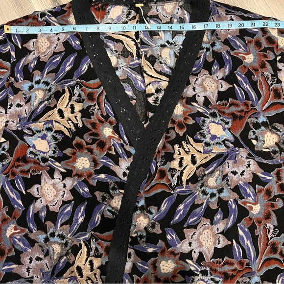 Free People Medium Open Front Cardigan Kimono Floral Blue - Picture 13 of 16
